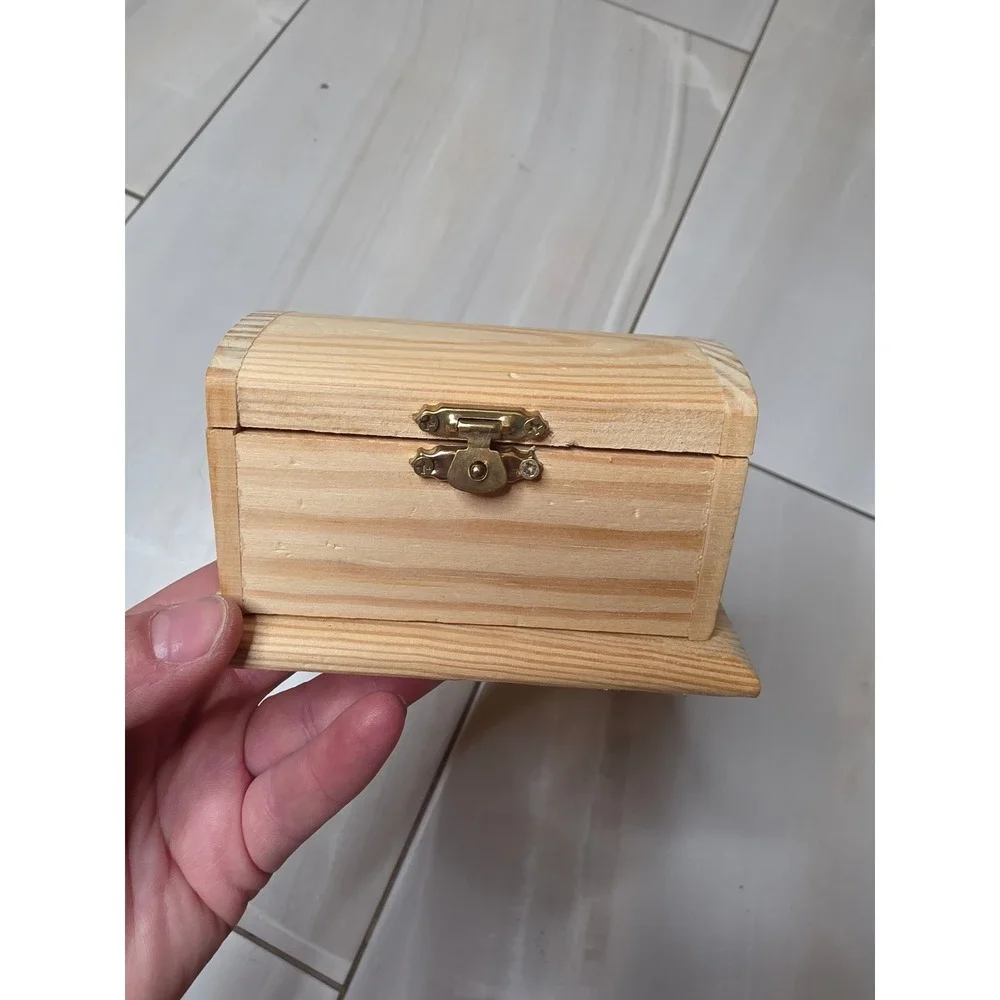 Unfinished Wood Treasure Chest Small Jewelry‎ Box Craft Storage Gold Latch E2